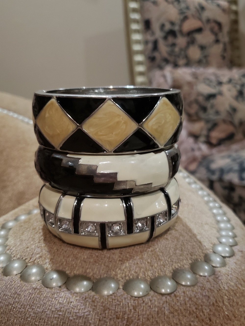 Bundle Set Of 3 Vintage Enamel Hinge Bracelets     *Price Firm*